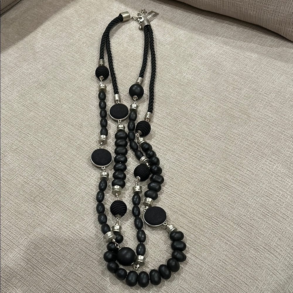 NWT Chicos Black and Silver tone Beaded‎ long Necklace